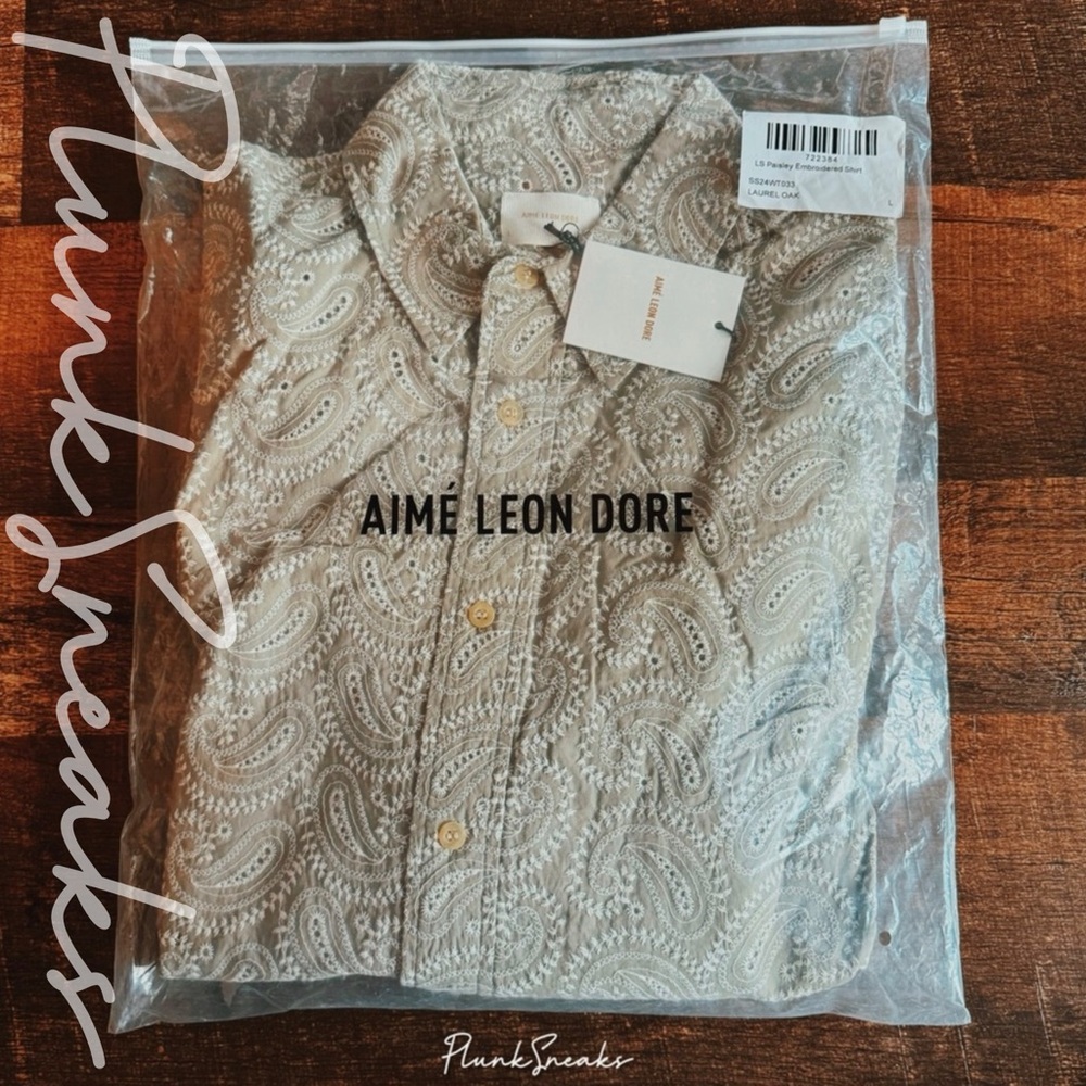 Aime Leon Dore Paisley Embroidered Button Down • Spring 2024 • Large • Beige